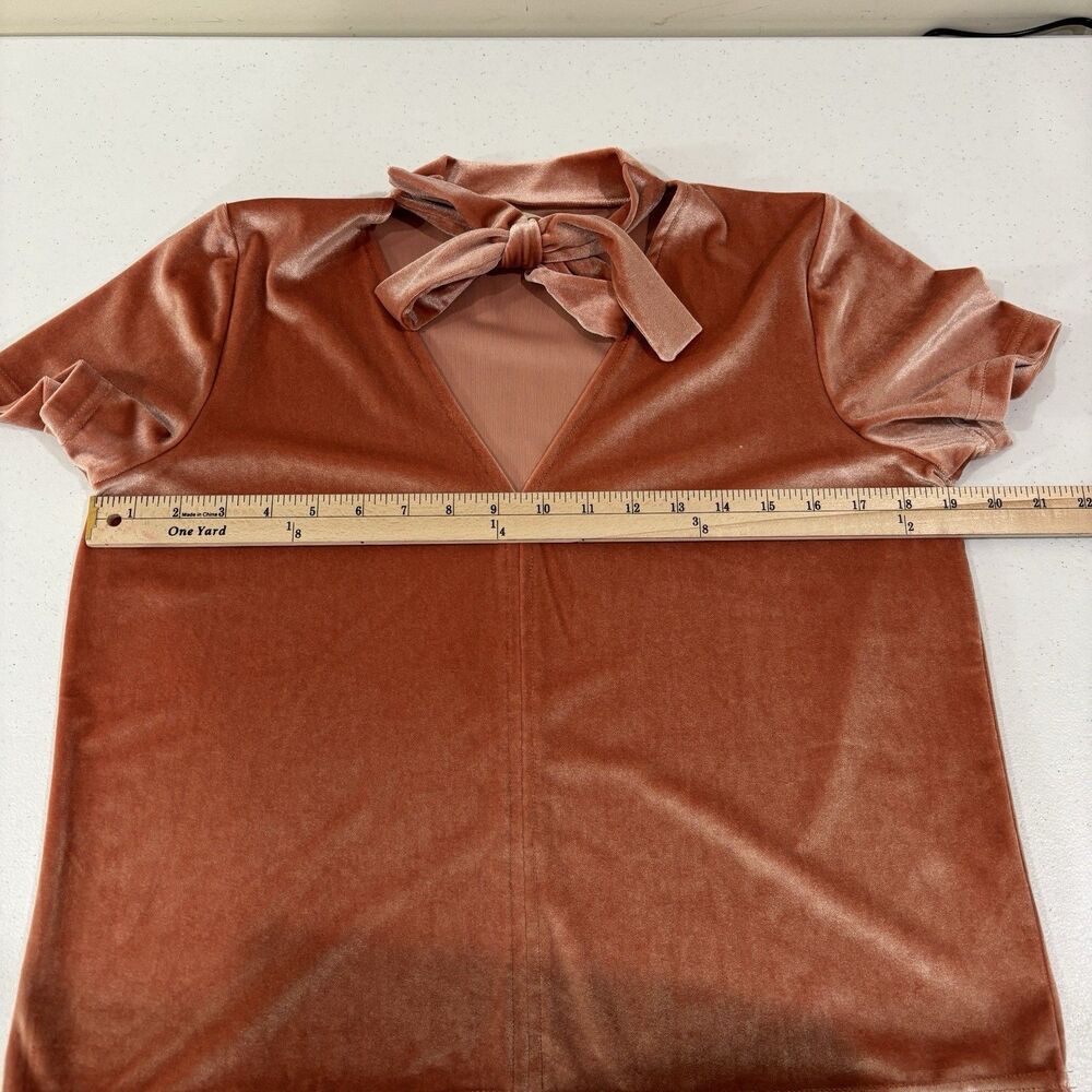 Madewell Velvet Tie Neck Top Women M Peachy Coral Pink Preppy Romantic - Picture 8 of 9